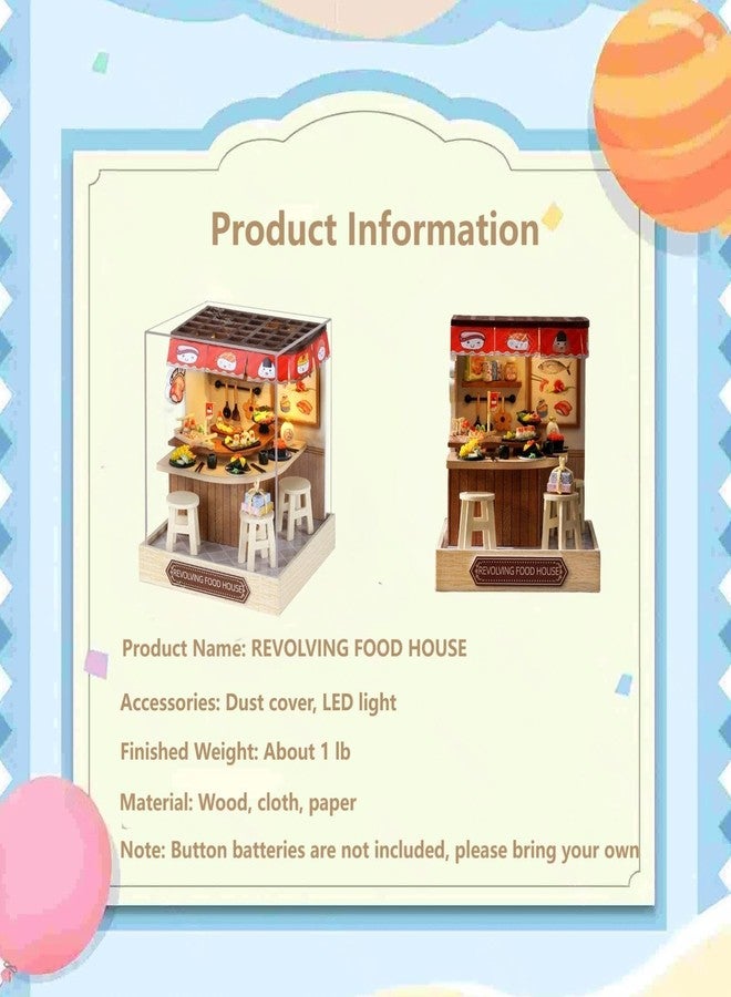 OZJAY DIY Miniature House Kit with Dust Proof Cover, 1:24 Scale Creative Room Mini DIY Wooden Dollhouse Miniature Kit for Adults Teen(Revolving Food House) - Image 2